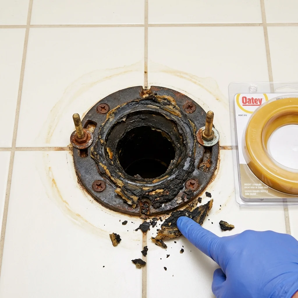 Failed wax ring showing water seepage at the base of a toilet in a Anthony, NM home