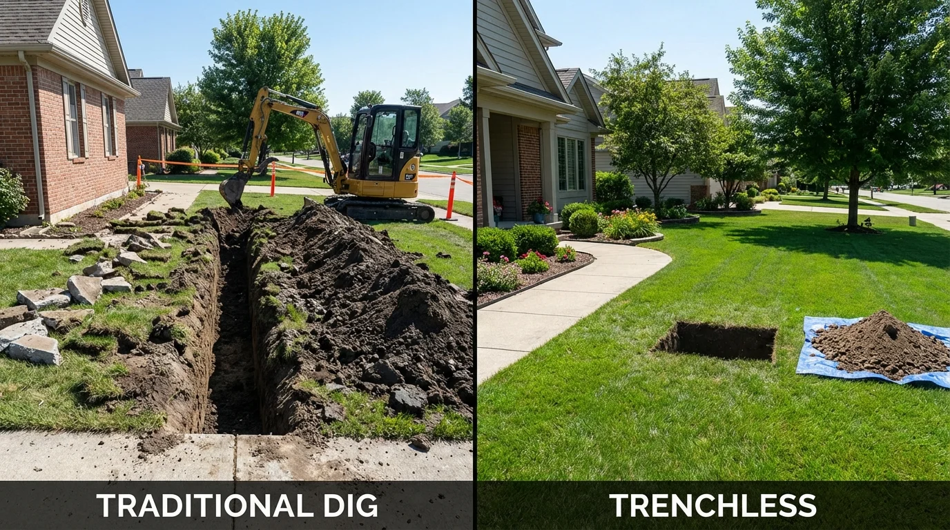 Trenchless sewer repair with minimal yard damage versus traditional excavation in Anthony, NM